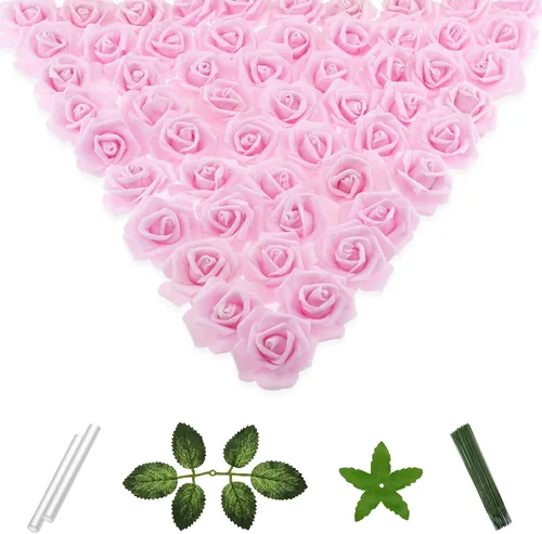 Miniatura 8 de 100 flores artificiales de 2 pulgadas, cabeza de rosa falsa de espuma a granel para decoración del hogar, decoración de boda, despedida de soltera