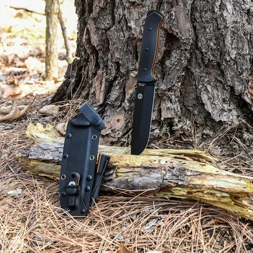 Miniatura 5 de Holtzman's Gorilla Survival Bushwhacker Cuchillo de hoja fija con arrancador de fuego, raspador G10 y Paracord (negro) - Ideal para acampar y Negro