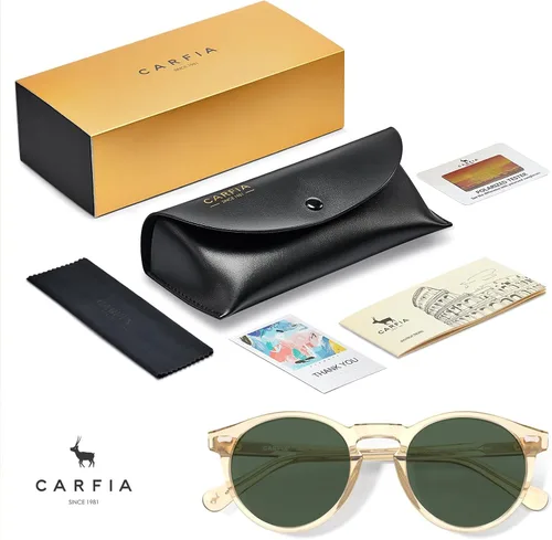 Miniatura 84 de CARFIA Gafas de sol polarizadas de acetato redondo para mujer, protección UV de cara pequeña con funda de cuero CA5288