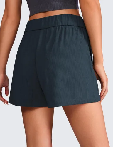Miniatura 2 de CRZ YOGA Cómodos pantalones cortos acanalados para mujer, de cintura alta, lyocell para uso casual, para descansar, atlético, con bolsillos