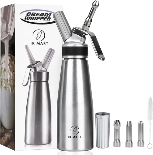 Dispensador profesional de crema batida de 16.9 fl oz, batidor de crema de aluminio con 3 boquillas de decoración, máquina de postres sin fugas para