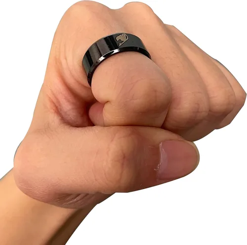 Miniatura 4 de Anillo para hombres y mujeres, anillos de cola de anime de hadas, 0.315 in de ancho, tamaño 6-12, cola grabada, anillo negro, regalo de fiesta