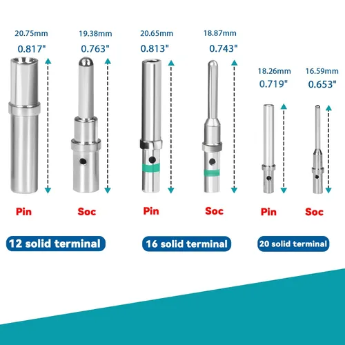 Miniatura 3 de 180 piezas de pines y enchufes de conector Deutsch, kit de pines de contacto estilo barril, tamaños 12/16/20 macho y hembra terminales sólidos