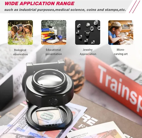Miniatura 7 de Lupa de lupa de 25X con 6 luces, recargable por USB, tres plegables, portátil, de metal, lupa de costura para textil, herramienta de joyería óptica