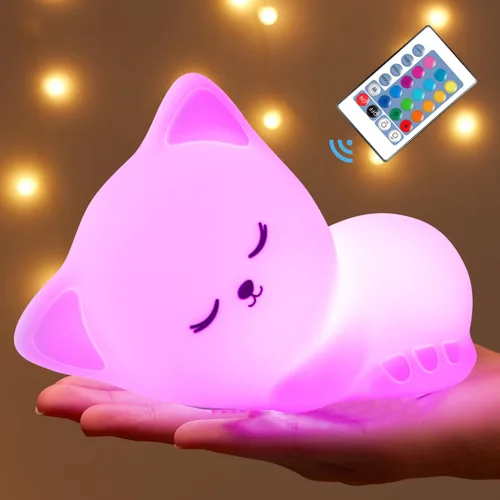Mubarek - Luz Nocturna para Niños, lámpara de luz nocturna atenuable de 16 colores, luz nocturna de silicona con control remoto para guardería de