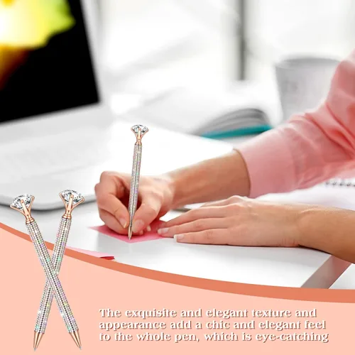 Miniatura 6 de Jeyiour 6 bolígrafos de diamantes grandes con diamantes de imitación de cristal brillante de metal con purpurina de diamante, bolígrafos de bola