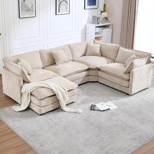 Miniatura 10 de Sofá modular modular con otomano: sofá moderno en forma de L de 76.7 pulgadas, cómodo sofá biplaza, sofá de 3 plazas de felpilla con almohada