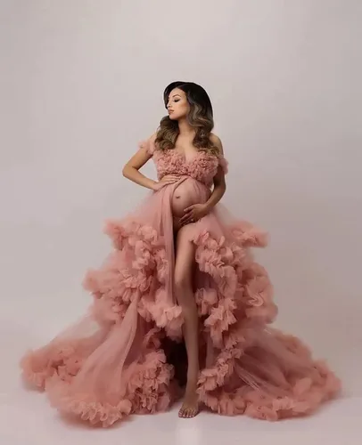 Miniatura 2 de MASHENGYUE Vestidos de maternidad de tul hinchado para sesión de fotos, vestido de baby shower, vestidos de maternidad para fotografía