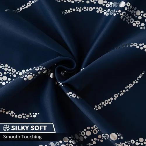 Miniatura 5 de Yakamok Cortinas opacas para sala de estar, cortinas de 84 pulgadas de largo, cortinas onduladas azul marino y plateado con patrón, cortinas de Azul
