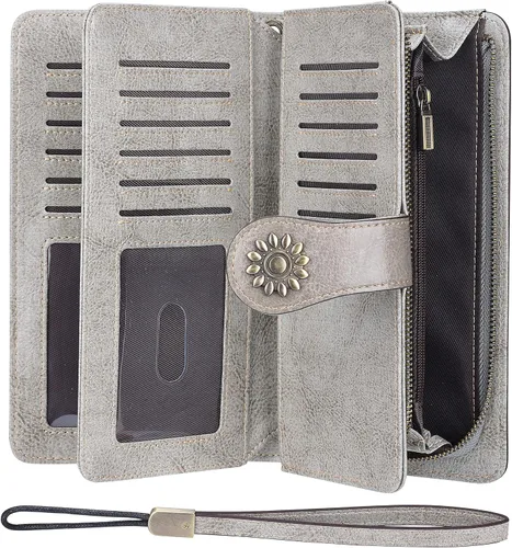 Miniatura 3 de Lavemi - Cartera de piel con bloqueo RFID para mujer, de gran capacidad, para llevarla a la muñeca