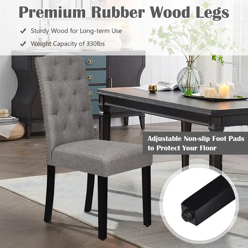 Miniatura 5 de S AFSTAR Juego de 2 sillas de comedor de tela, sillas de comedor tapizadas con patas de madera maciza y respaldo alto, sillas Parsons copetudas