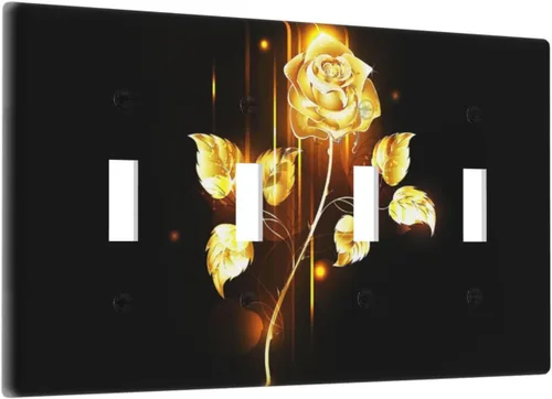 Miniatura 715 de Cubiertas de placa de pared de 3 gang con interruptor de luz de triple palanca, en negro y dorado con esplendor de oro rosa, estampado floral