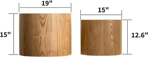 Miniatura 2 de Juego de 2 mesas auxiliares anidadas, mesa auxiliar redonda moderna y mesa auxiliar, mesa auxiliar circular de madera natural para sala de estar