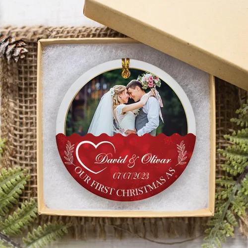 Miniatura 5 de Adorno personalizado de aniversario de boda, foto personalizada con nombre y fecha, adorno de aniversario de boda Navidad 2023, regalos de Navidad