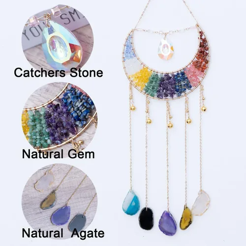 Miniatura 3 de Adorno de Ágata de Piedra de Cristal Gema Natural Árbol de la Vida Luna Atrapasueños con Cristal 7 Chakra Piedras Preciosas Atrapasueños de Arcoíris
