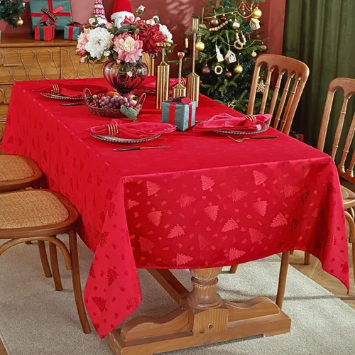 Miniatura 8 de Honellaty Mantel Verde de Navidad, Tela Jacquard con Patrón de Árbol de Navidad Mantel Rectangular, Mantel de Damasco para Mesas Rectangulares