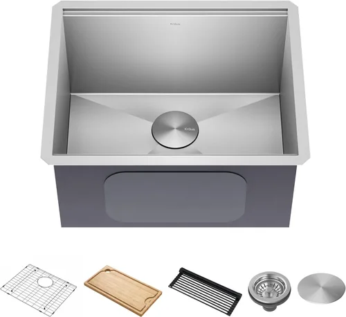 Miniatura 26 de KRAUS KWU111-23 Kore - Fregadero de cocina con estación de trabajo de 23 pulgadas, para empotrar, cuenco individual, de acero inoxidable calibre 16