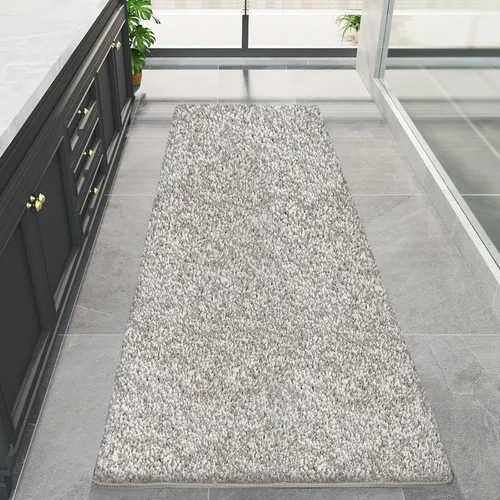 Alfombra de baño beige extra larga de 59.1 x 23.6 pulgadas, alfombra de baño grande de microfibra lanuda antideslizante, absorbente, extra suave y
