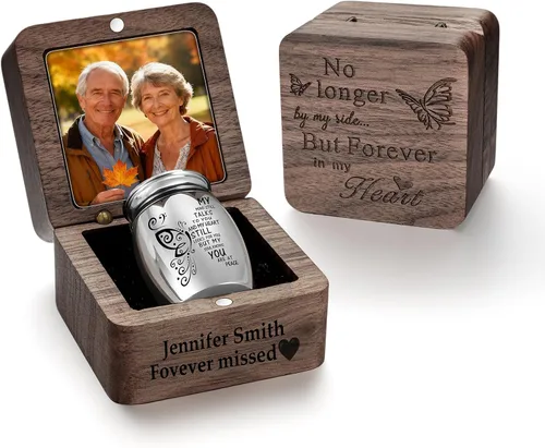 Miniatura 23 de Dletay Mini urnas para cenizas humanas, pequeñas urnas de cremación para hombres y mujeres, recuerdo de cenizas con caja cuadrada de madera de 1.18