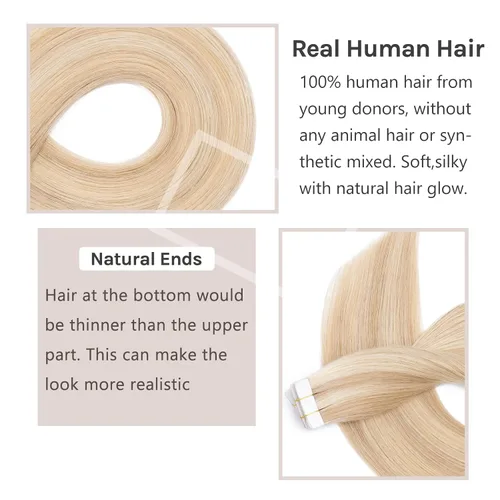 Miniatura 3 de Extensión de cabello humano Remy con cinta, 3.53 onzas (100 gramos), extensiones de cabello humano liso, trama sin costuras