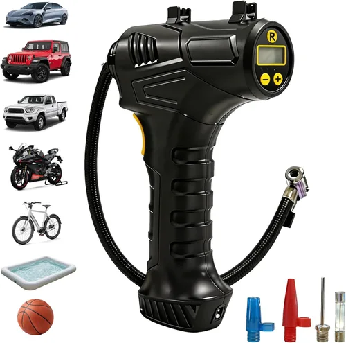Miniatura 9 de Compresor de aire portátil, inflador de neumáticos de 12V DC Medidor de presión digital, 150 PSI, luz LED, coche, motocicleta, bicicleta, anillo