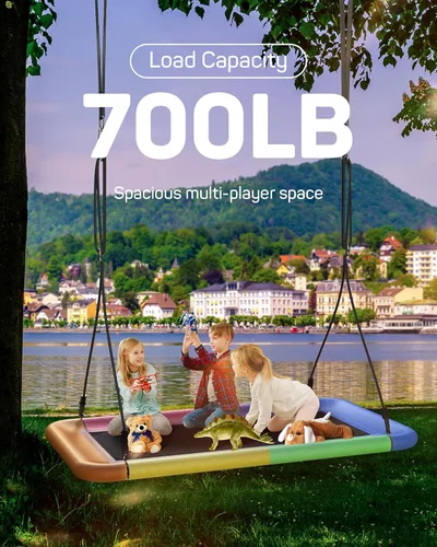 Miniatura 2 de Everyfun Columpio de árbol para niños y adultos, columpio de plataforma rectangular impermeable de 60 pulgadas, 700 libras resistente con correas