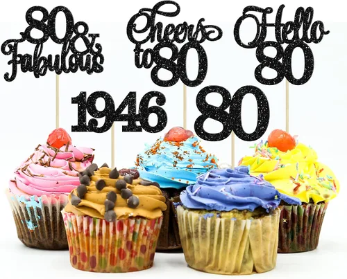 Miniatura 66 de Gyufise Paquete de 24 adornos negros para cupcakes de 10.º cumpleaños con purpurina negra 10 Ten Hello 10 Dights dobles desde 2015 para decoraciones