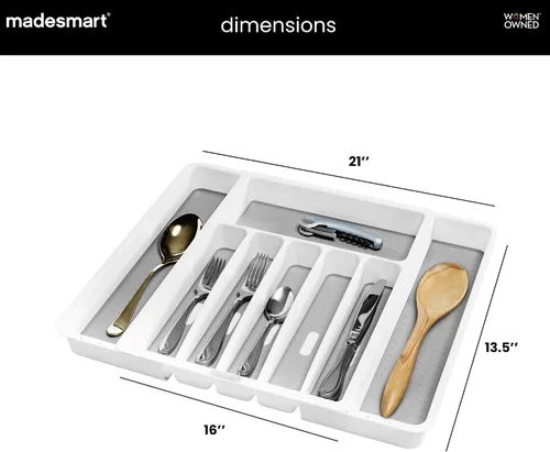 Miniatura 5 de madesmart Silverware - Bandeja expandible blanca, colección clásica, 8 compartimentos, iconos para ayudar a ordenar cubiertos, cubiertos