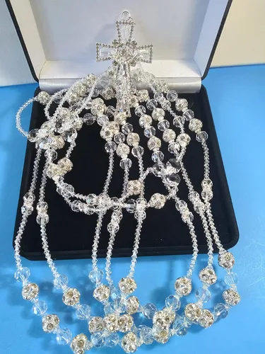 Miniatura 4 de Lazo de boda para boda de Cristal fino Combinado con bola de rhigestone de 0.630 in con Cristal Lasso Color Plata sin imagenes y Cruz católica.