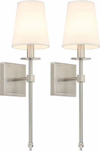 Miniatura 11 de XiNBEi Lighting Apliques de Pared Juego de 2, Iluminación de Aplique de Latón Cepillado Cableado con Pantalla de Tela Negra Lámpara de Montaje