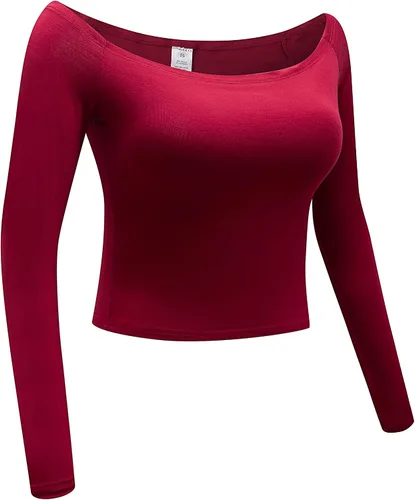 Miniatura 3 de OThread & Co. Blusa corta de manga larga con hombros descubiertos para mujer, cómoda, básica, con capa elástica
