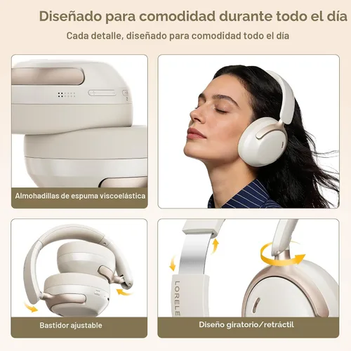Miniatura 4 de LORELEI QC30 Auriculares híbridos con cancelación activa de ruido, Bluetooth inalámbrico sobre la oreja, piel proteica beige, control activo