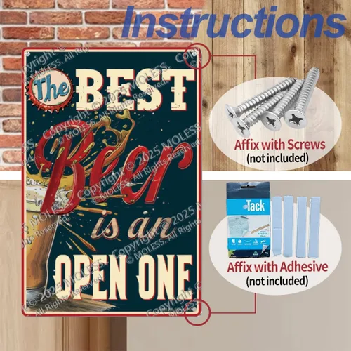 Miniatura 5 de Letrero divertido de bar o cueva de hombre con texto en inglés "The Best Beer is an Open One" Letreros de cerveza de metal vintage duraderos de 12