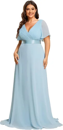 Miniatura 83 de Ever-Pretty Vestido formal para mujer, Navidad, Año Nuevo, cuello en V, gasa, talla grande, largo hasta el suelo, vestido de dama de honor