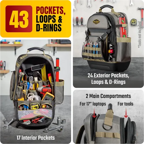 Miniatura 2 de The Ryker Bag Mochila de Herramientas de 48 Bolsillos – Resistente, Resistente al Agua, Organizador de Herramientas con Correas Acolchadas, Base
