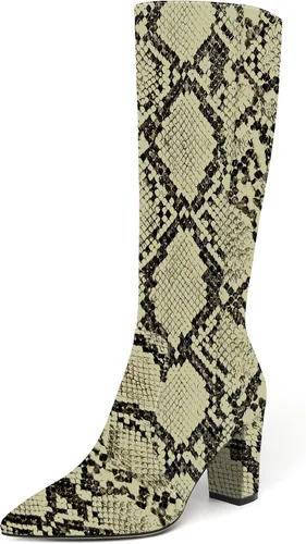 AMBELIGHT Botas altas hasta la rodilla con cremallera y puntera puntiaguda para mujer, de patente sólida, tacón alto, 3.3 pulgadas