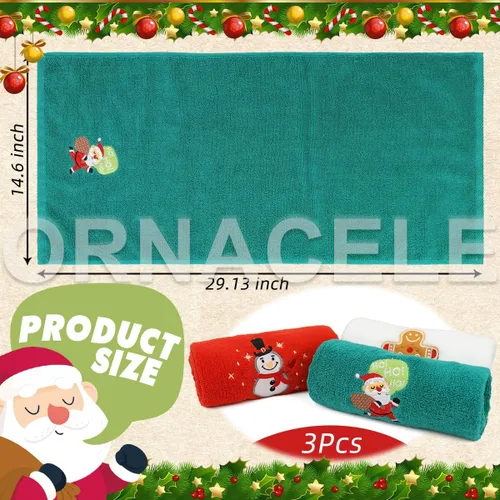 Miniatura 2 de Juego de 3 toallas de mano de gran tamaño para Navidad, 34 x 74 cm 100% algodón grueso toallas de cocina navideñas, diseño decorativo bordado