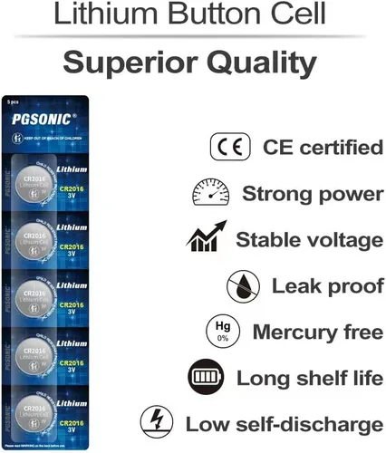Miniatura 2 de PGSONIC CR2016 3V Lithium Coin Battery (15-Pack), Powerful, Reliable and Leak-Free