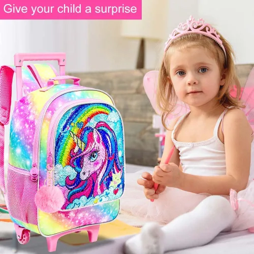Miniatura 3 de Mochila con ruedas para niñas y niños, 3 unidades, con ruedas, con lonchera, mochilas con ruedas para primaria