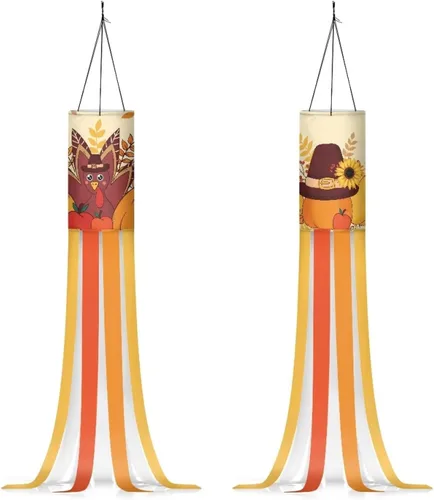 Miniatura 11 de Mumeson 2 piezas de calcetines de viento de otoño de arce de otoño, decoración al aire libre con bandera de cola, decoración colgante para pared