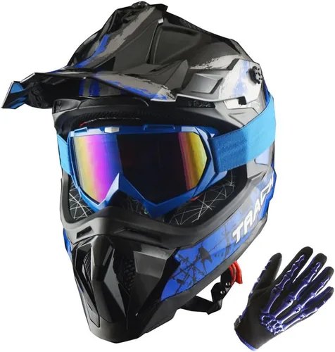Miniatura 15 de 1Storm - Casco de motocross para adulto ATV Dirt Bike BMX MX Downhill Mountain Helmet estilo pista JH601; conjunto de casco rosa dinosaurio + gafas