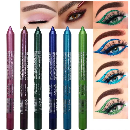 evpct - Juego de 6 lápices delineadores de ojos con purpurina azul, colores azul claro, verde, morado, rojo, rosa metálico brillante, set de SET02