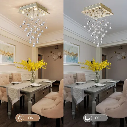 Miniatura 5 de Bestier - Candelabro dorado moderno de cristal cuadrado con gotas de lluvia, iluminación pareja para montaje; lámpara LED colgante con montaje