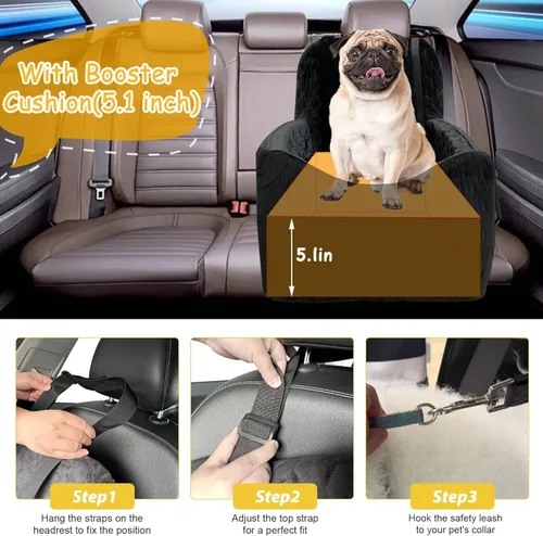 Miniatura 5 de Asiento de automóvil para perros pequeños/medianos, asiento elevador de perro de espuma viscoelástica, seguridad de viaje con funda extraíble