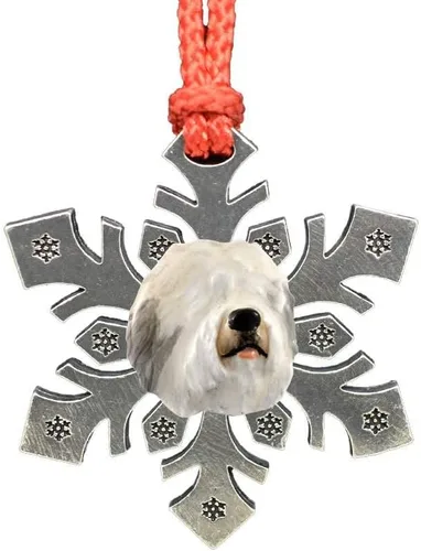 Miniatura 42 de Adorno navideño para colgar en la cabeza de collie con borde de peltre antiguo hecho a mano para decorar coronas y árboles de Navidad del hogar