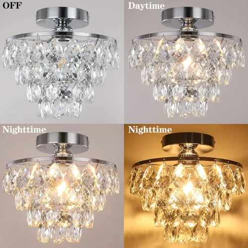 Miniatura 3 de Luupyia Mini lámpara de techo de cristal pequeña, moderna lámpara de techo de cristal para accesorios de pasillo, lámpara de araña plateada