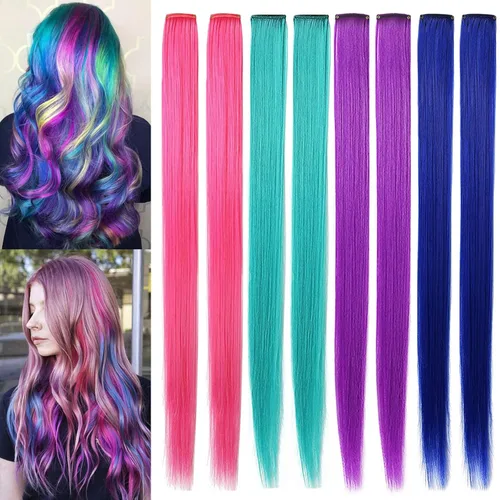 Rhyme 8 extensiones de cabello de colores con clip de 21 pulgadas para niñas y mujeres, accesorios para el cabello, pelucas, postizos, regalo de