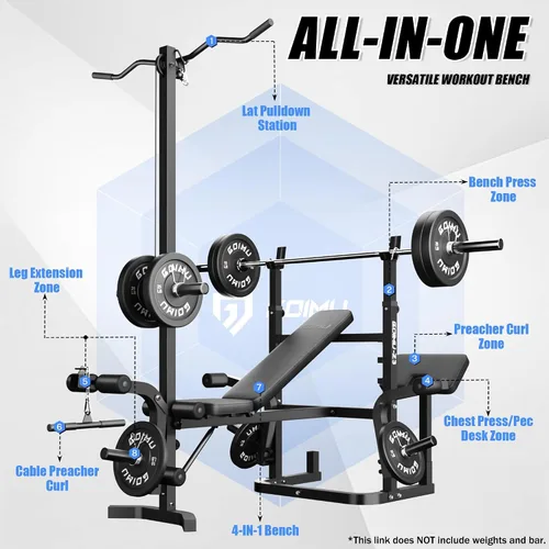 Miniatura 2 de Z3 - Juego de banco de pesas olímpico de 900 libras con extensión de piernas, prensa de entrenamiento 9 en 1 con almohadilla de curl de predicador