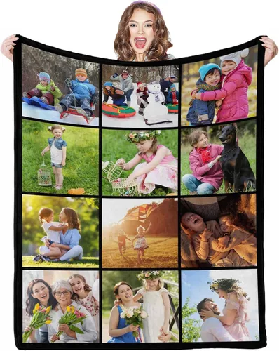 Miniatura 15 de Manta de fotos personalizada, 4 fotos, mantas personalizadas para mamá, abuela, esposa, mujeres de hija, hijo, marido, 8 tamaños 4 Fotos-1