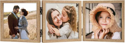 Miniatura 10 de Marco de fotos triple con bisagras de 5 x 7 para 3 fotos, marcos de fotos plegables con soporte vertical de vidrio, blanco